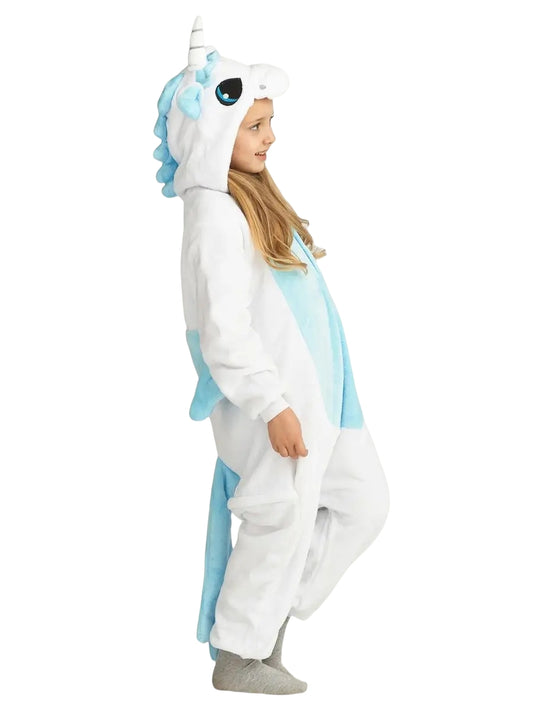 Blauer Einhorn Tier Onesie für Kinder Pyjama Kostüm