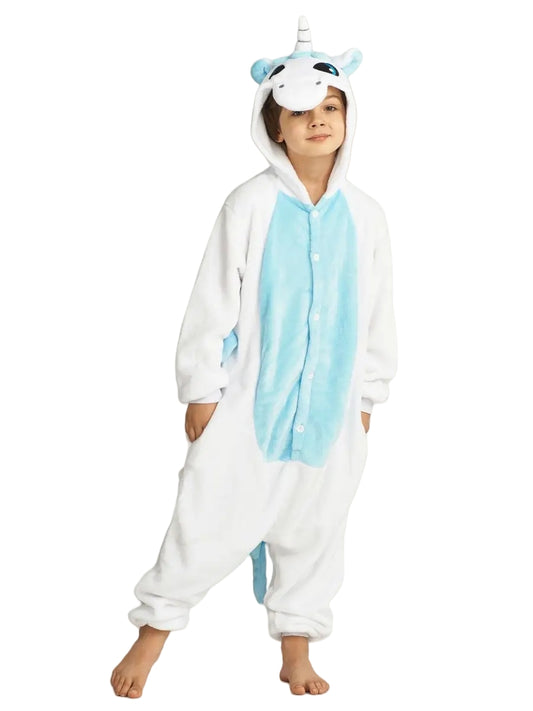 Blauer Einhorn Tier Onesie für Kinder Pyjama Kostüm