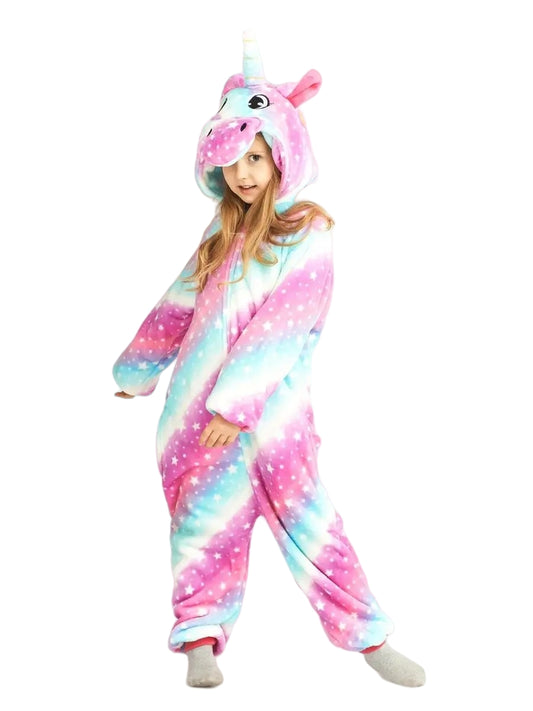 Gestreifter Einhorn Onesie in Lila für Kinder Karneval Pyjama
