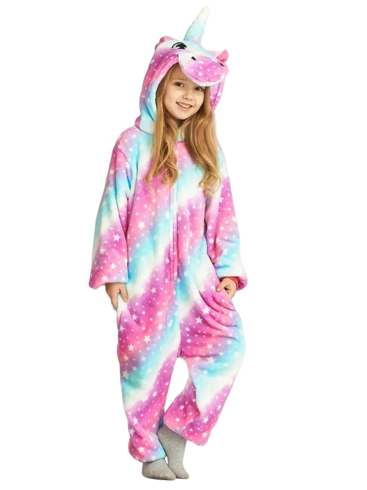 Gestreifter Einhorn Onesie in Lila für Kinder Karneval Pyjama