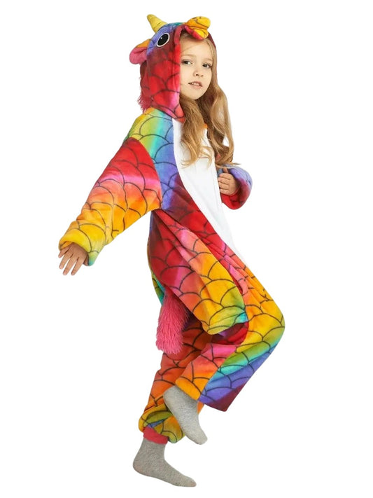 Einhorn Onesie mit roten Schuppen für Kinder Pyjama Kostüm