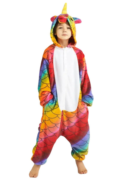 Einhorn Onesie mit roten Schuppen für Kinder Pyjama Kostüm